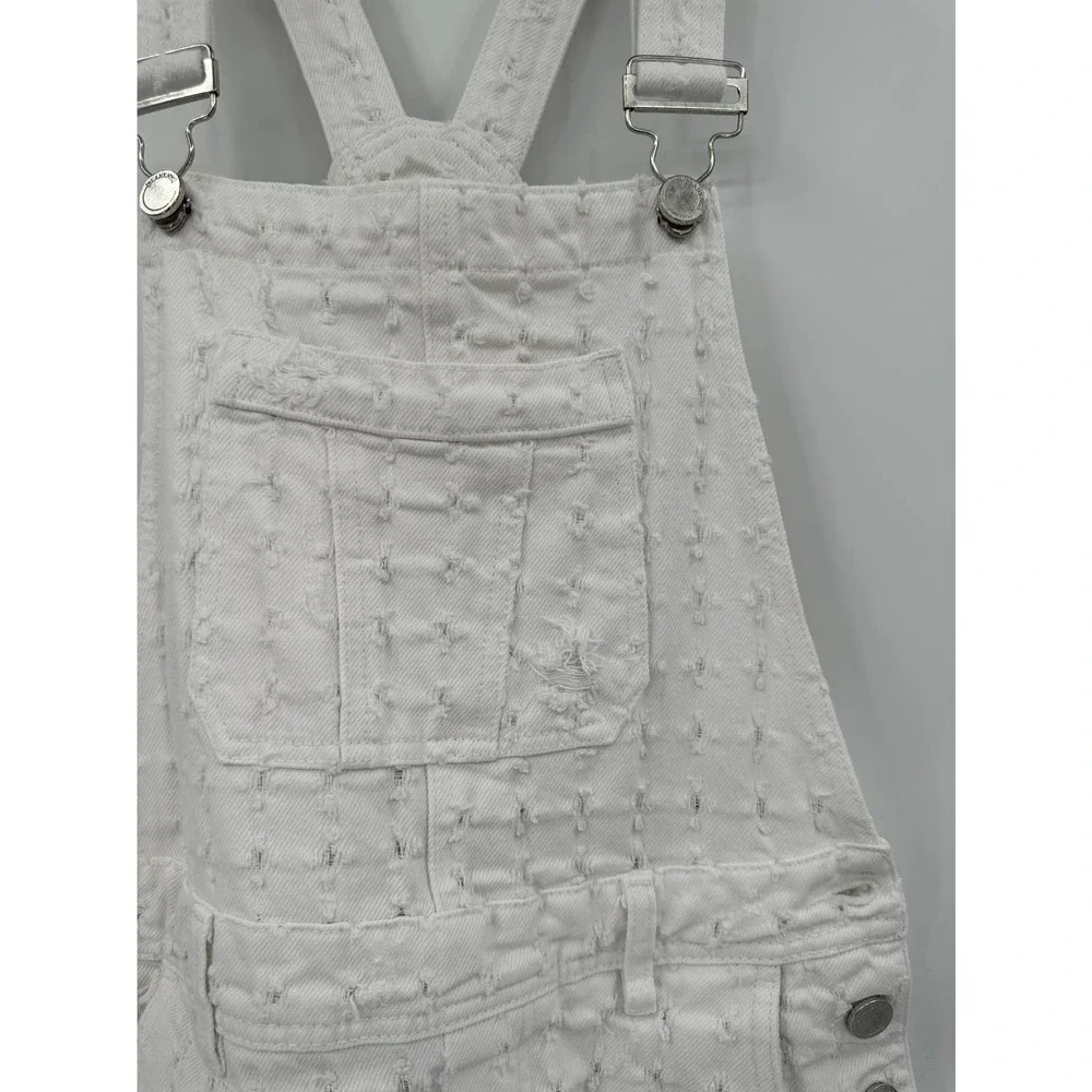 BlankNYC‎ Overall Shortalls 26 White Eyes On You Perforated Distressed Denim